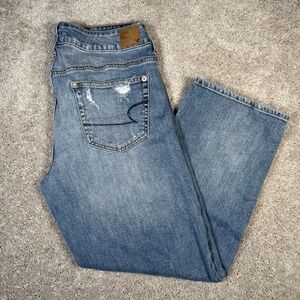 American Eagle Boy Fit Mid Rise Relaxed Straight Leg 10 Stretch Denim Jeans